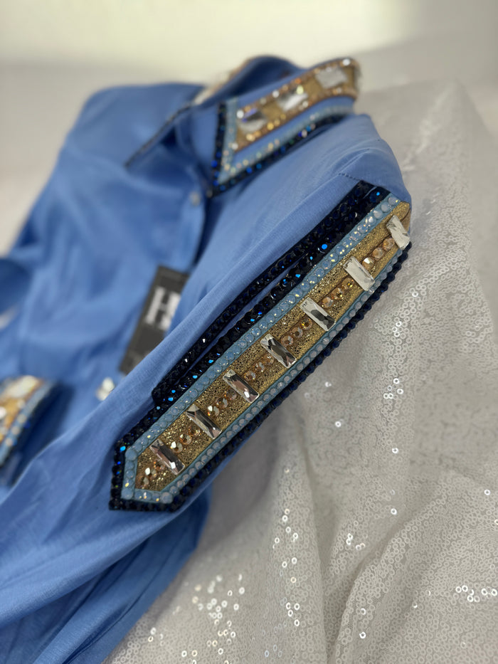 GLAM Periwinkle w/ Navy & Gold Stretch Taffeta Day Shirt