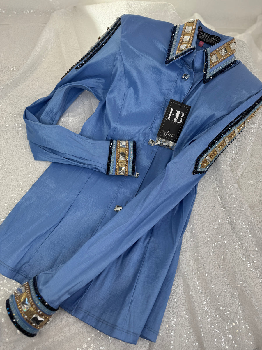 GLAM Periwinkle w/ Navy & Gold Stretch Taffeta Day Shirt 1307