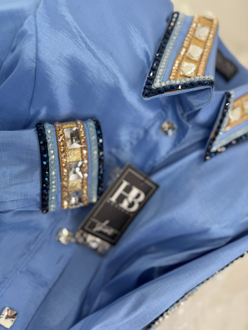 GLAM Periwinkle w/ Navy & Gold Stretch Taffeta Day Shirt