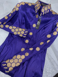GLAM Royal Purple & Gold Stretch Taffeta Day Shirt