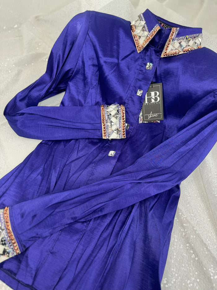 *FLASH SALE* LUXE Royal Purple w/ Rose Gold & White Stretch Taffeta Day Shirt 1171