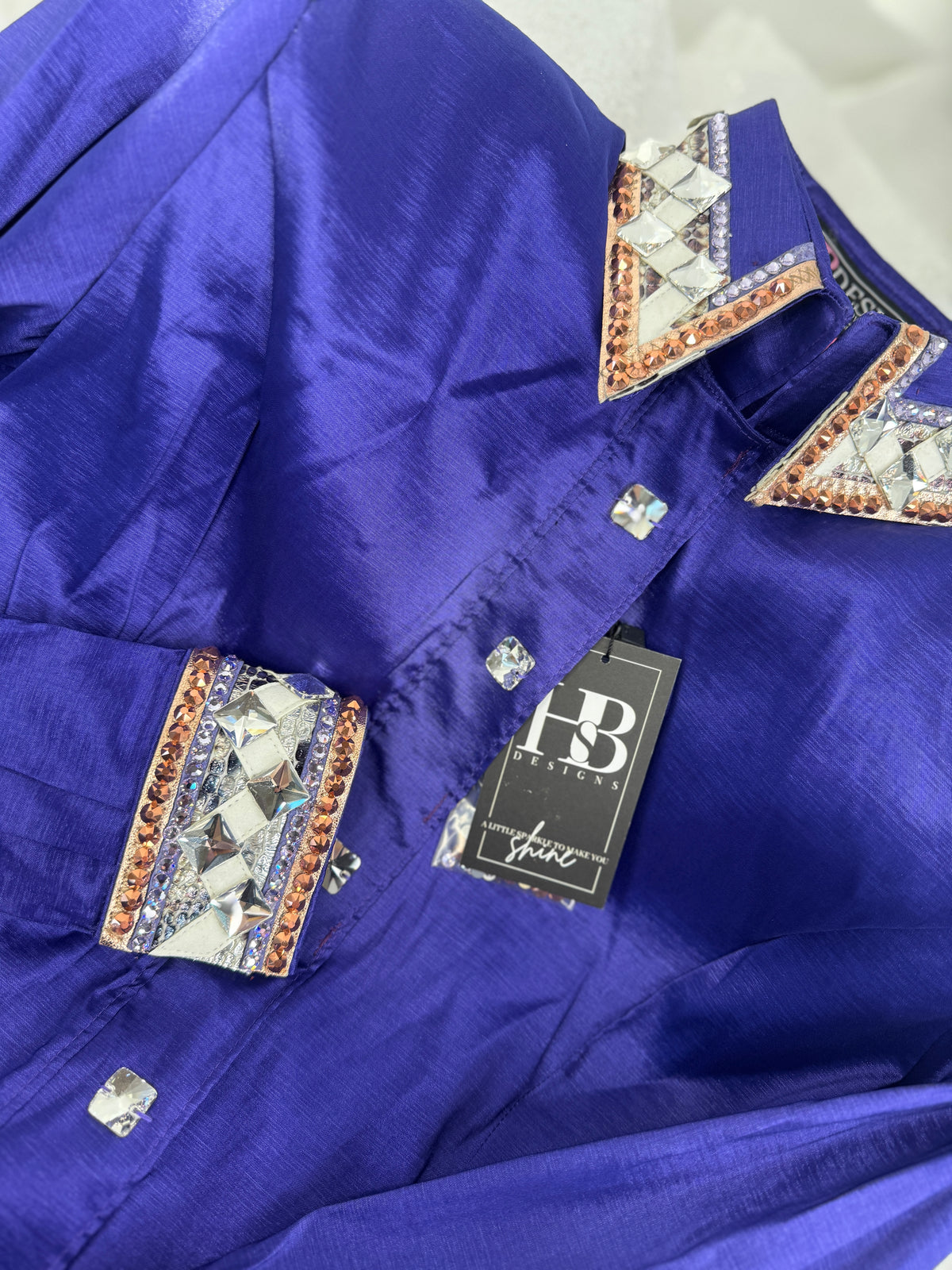 *FLASH SALE* LUXE Royal Purple w/ Rose Gold & White Stretch Taffeta Day Shirt 1171