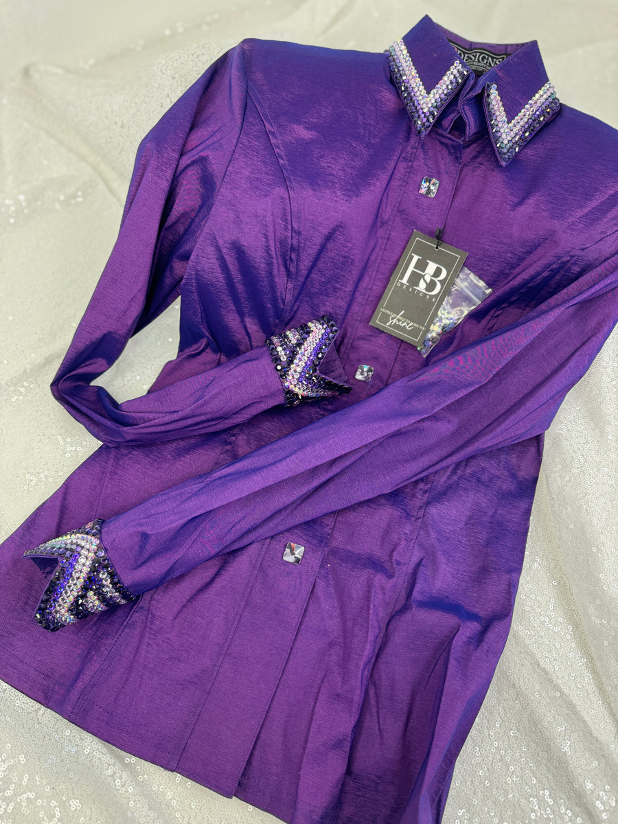 GLITZY Iridescent Purple Stretch Taffeta Day Shirt 1229