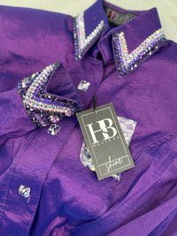 GLITZY Iridescent Purple Stretch Taffeta Day Shirt