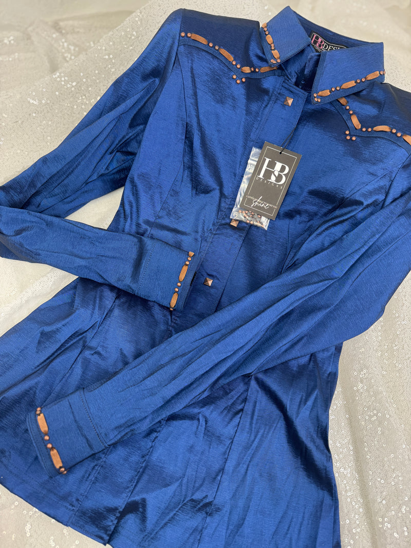 SOUTHWESTERN Navy w/ Whiskey Buckstitch Stretch Taffeta Day Shirt 1010