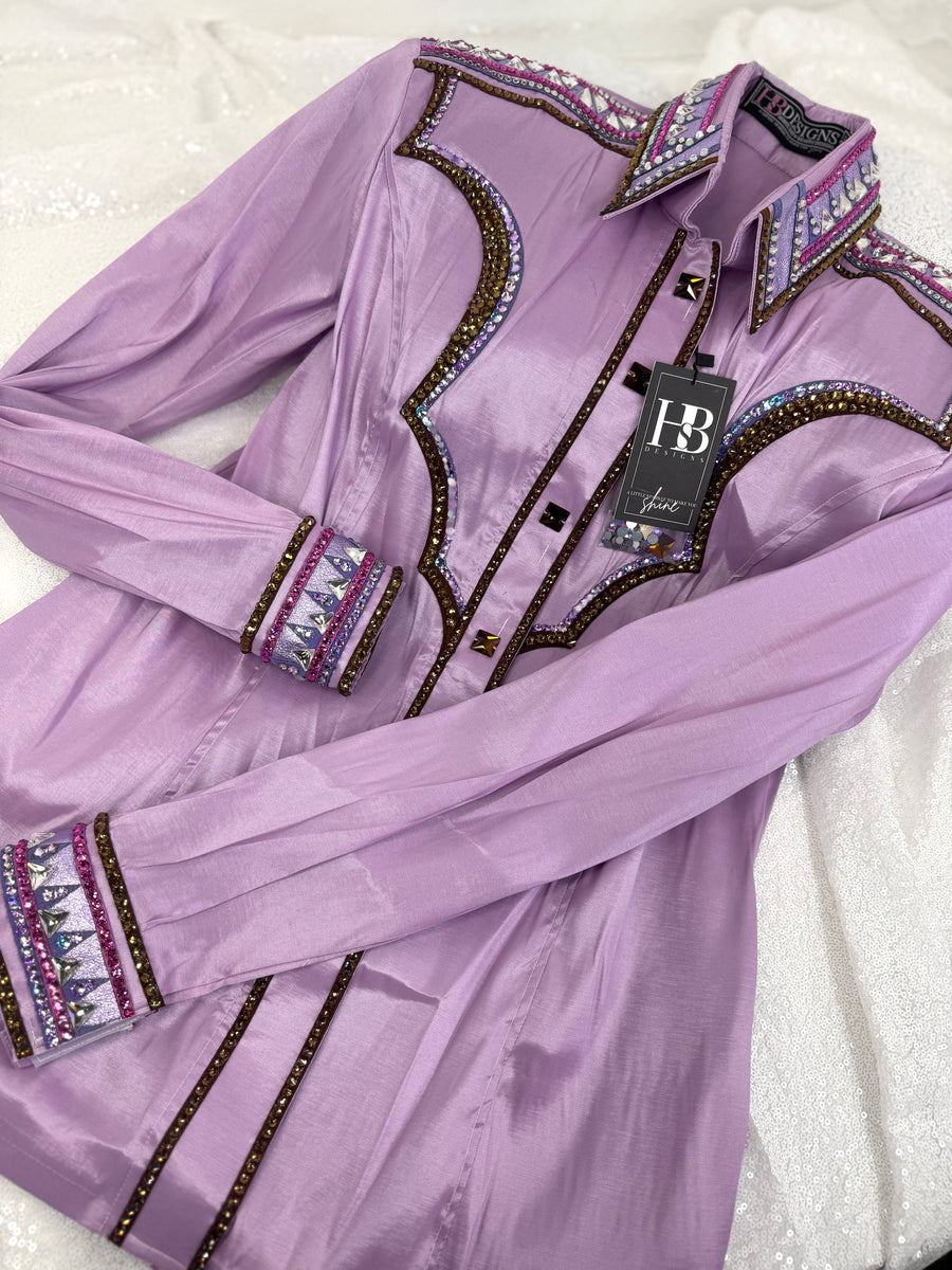 YOKED GLAM Lilac w/ Fuchsia, Chocolate Brown & Lavender Stretch Taffeta Day Shirt 1003