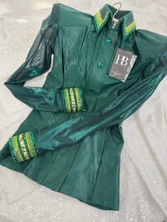 GLITZY BREEZY Hunter Green Melted Metals Stretch Day Shirt 1254