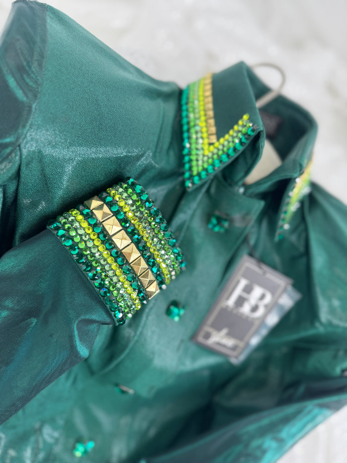 GLITZY BREEZY Hunter Green Melted Metals Stretch Day Shirt