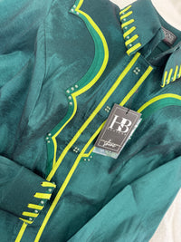 SOUTHWESTERN Emerald Green w/ Lime Green Stretch Taffeta Day Shirt 1015