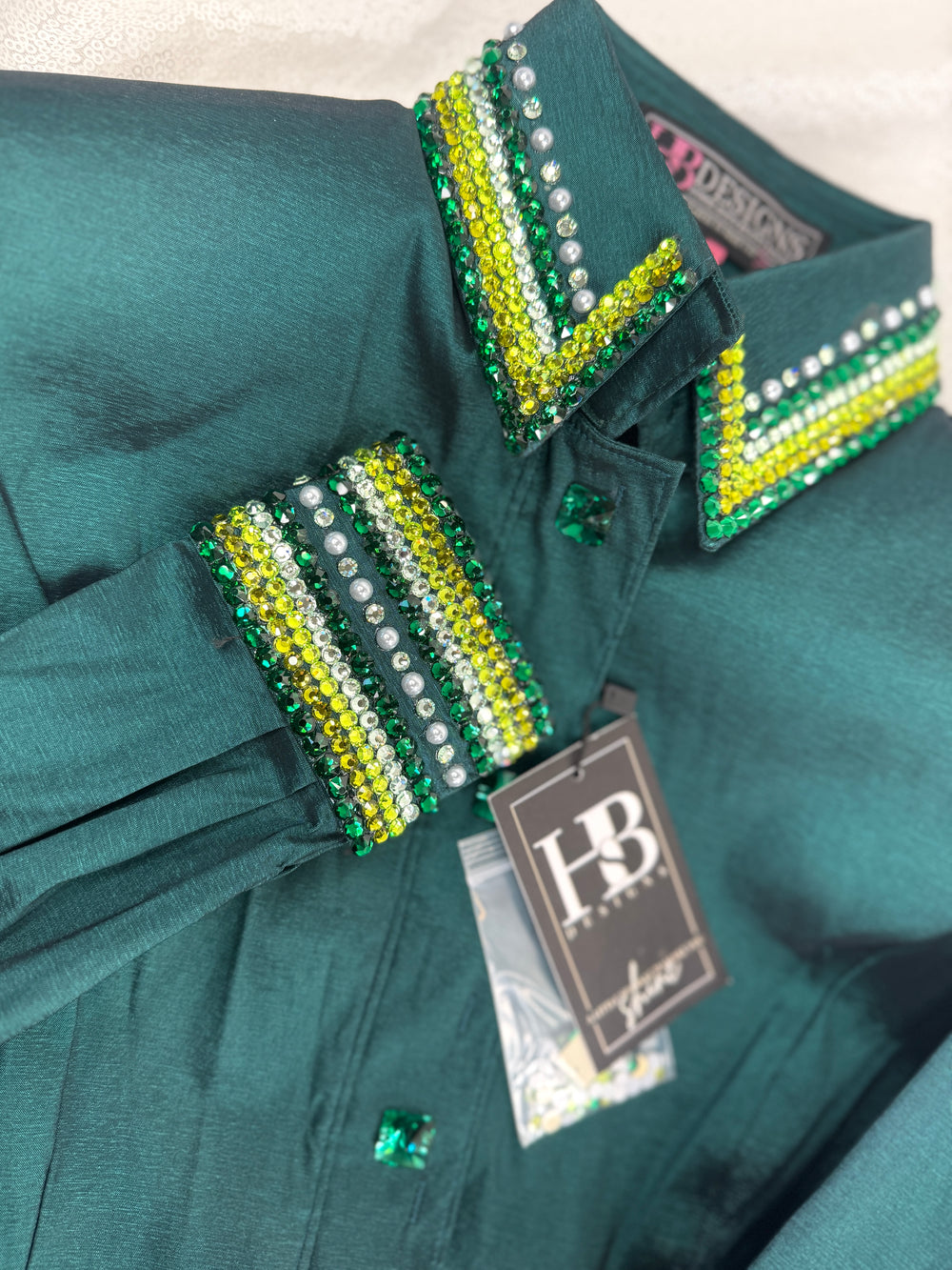 GLITZY Emerald Green Stretch Taffeta Day Shirt 1241