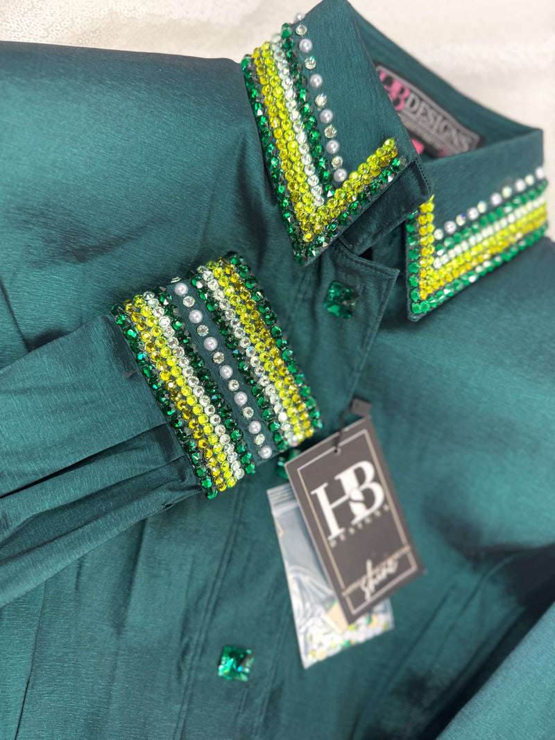 GLITZY Emerald Green Stretch Taffeta Day Shirt