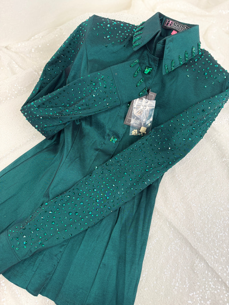 SIMPLY+ Emerald Green W/ Whipstitch Stretch Taffeta Day Shirt 1020