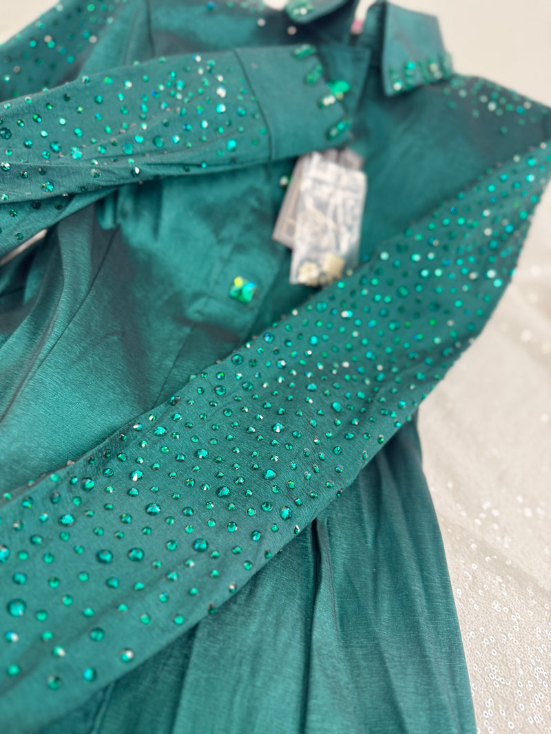 SIMPLY+ Emerald Green W/ Whipstitch Stretch Taffeta Day Shirt 1020