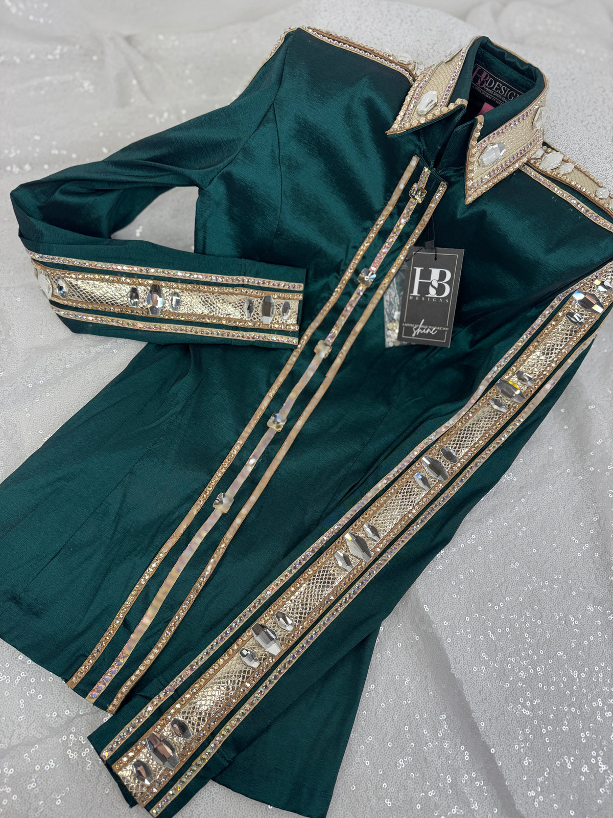 GLAM Emerald Green w/ Champagne Gold Stretch Taffeta Day Shirt