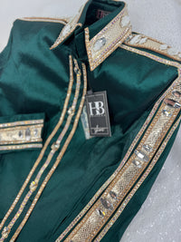 GLAM Emerald Green w/ Champagne Gold Stretch Taffeta Day Shirt