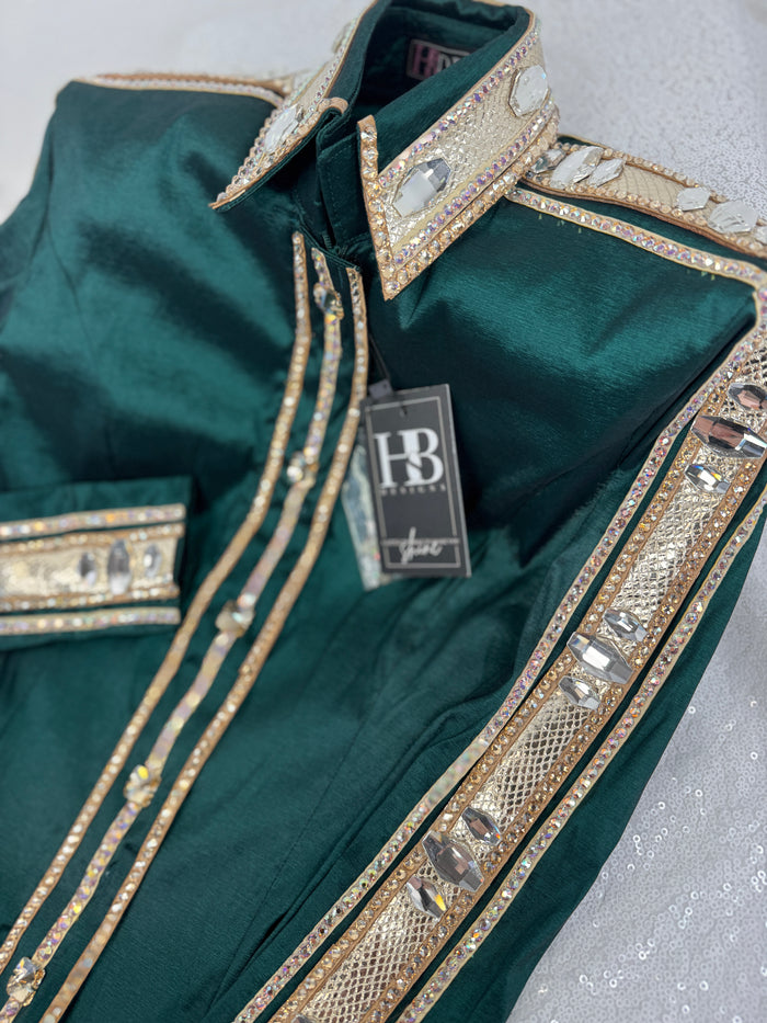 GLAM Emerald Green w/ Champagne Gold Stretch Taffeta Day Shirt