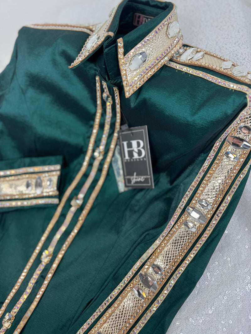 GLAM Emerald Green w/ Champagne Gold Stretch Taffeta Day Shirt