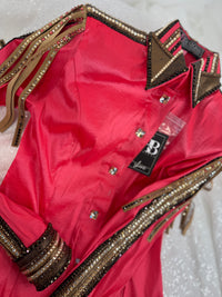 GLAM Hot Coral w/ Bronze, Camel & Chocolate Stretch Taffeta Day Shirt