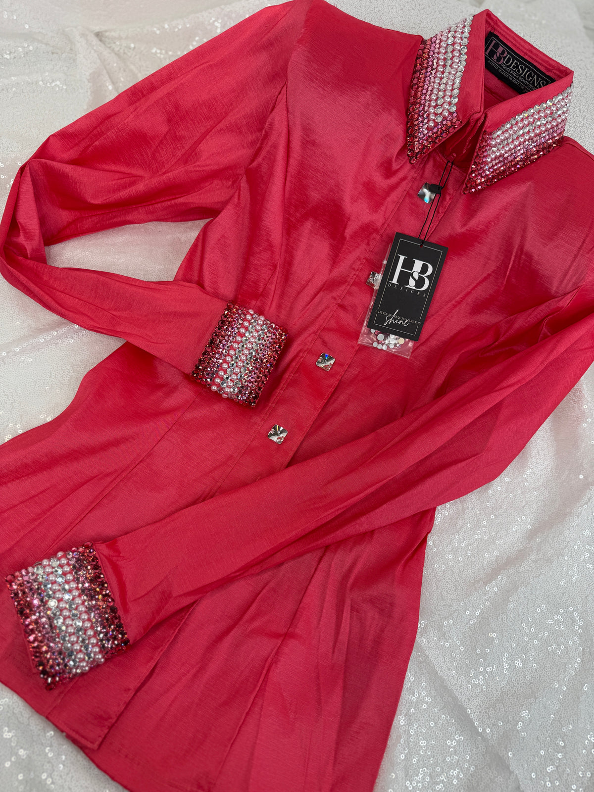 GLITZY Hot Coral Stretch Taffeta Day Shirt