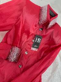 GLITZY Hot Coral Stretch Taffeta Day Shirt