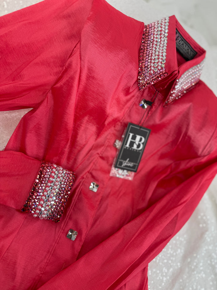 GLITZY Hot Coral Stretch Taffeta Day Shirt