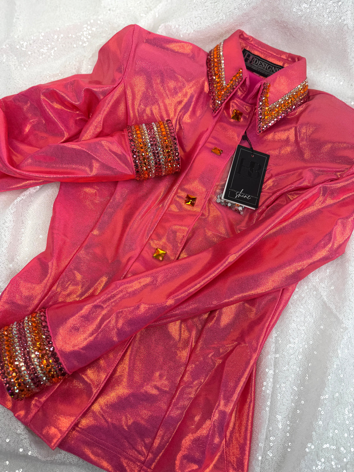 GLITZY Hawaiian Sunset Melted Metals Stretch Spandex Day Shirt