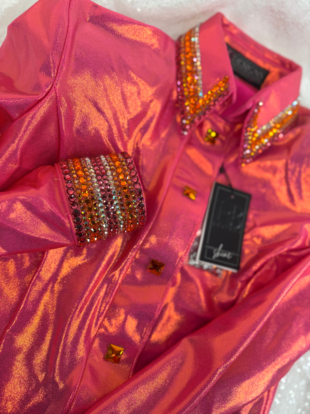 GLITZY Hawaiian Sunset Melted Metals Stretch Spandex Day Shirt