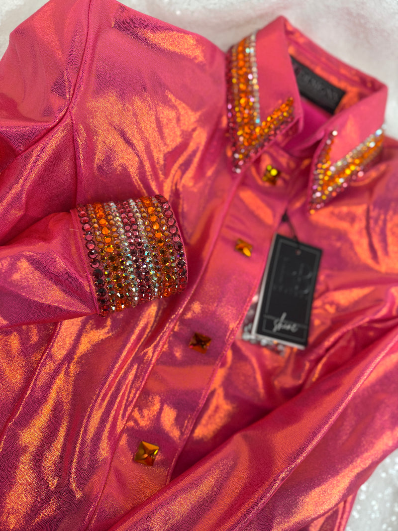 GLITZY Hawaiian Sunset Melted Metals Stretch Spandex Day Shirt