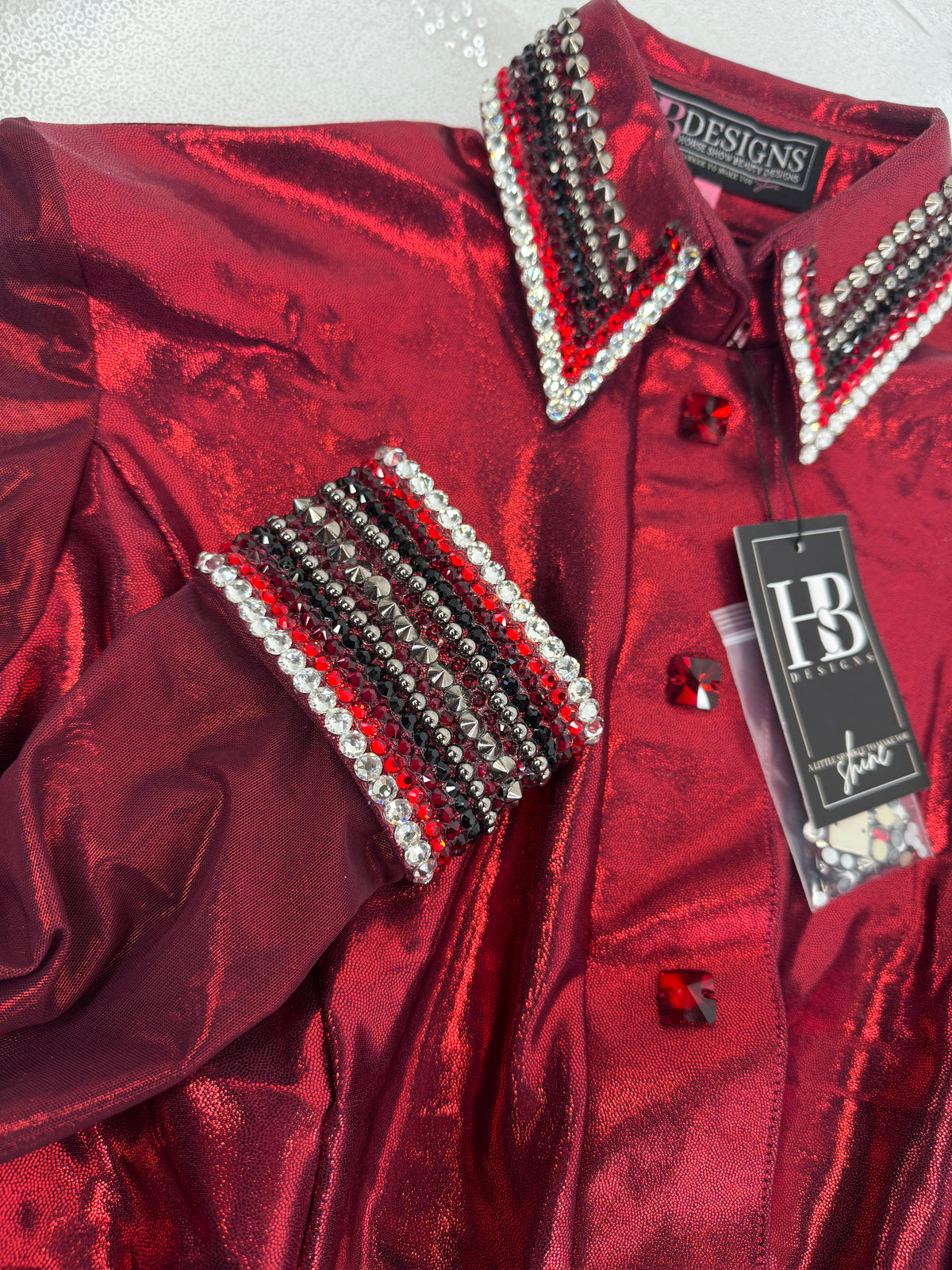 GLITZY BREEZY Deep Red/Burgundy w/ Black, Grey and White Melted Metals Stretch Day Shirt