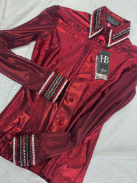 GLITZY BREEZY Deep Red/Burgundy w/ Black, Grey and White Melted Metals Stretch Day Shirt