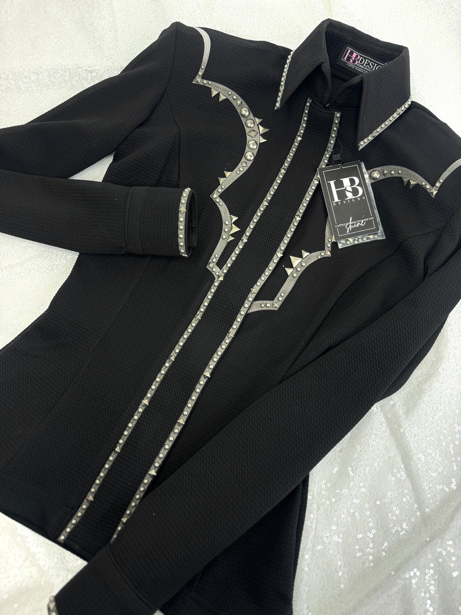 SOUTHWESTERN Black w/ Grey Textured Bullet Spandex Day Shirt 1018