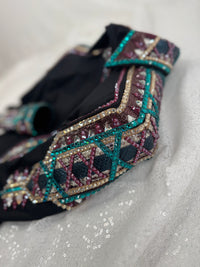 GLAM Black w/ Teal, Burgundy and Camel Textured Compression Spandex Day Shirt