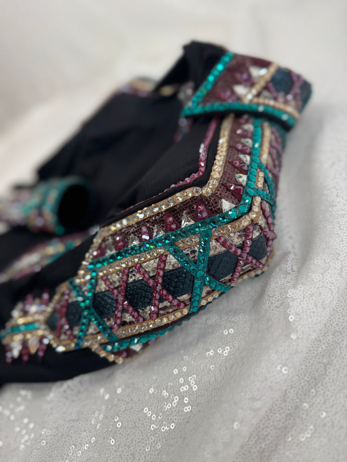 GLAM Black w/ Teal, Burgundy and Camel Textured Compression Spandex Day Shirt