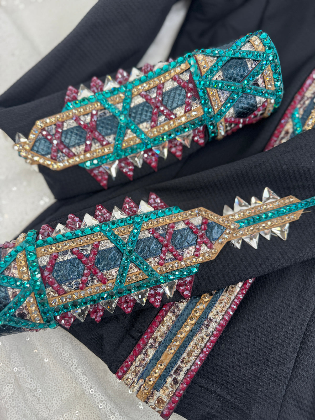 GLAM Black w/ Teal, Burgundy and Camel Textured Compression Spandex Day Shirt