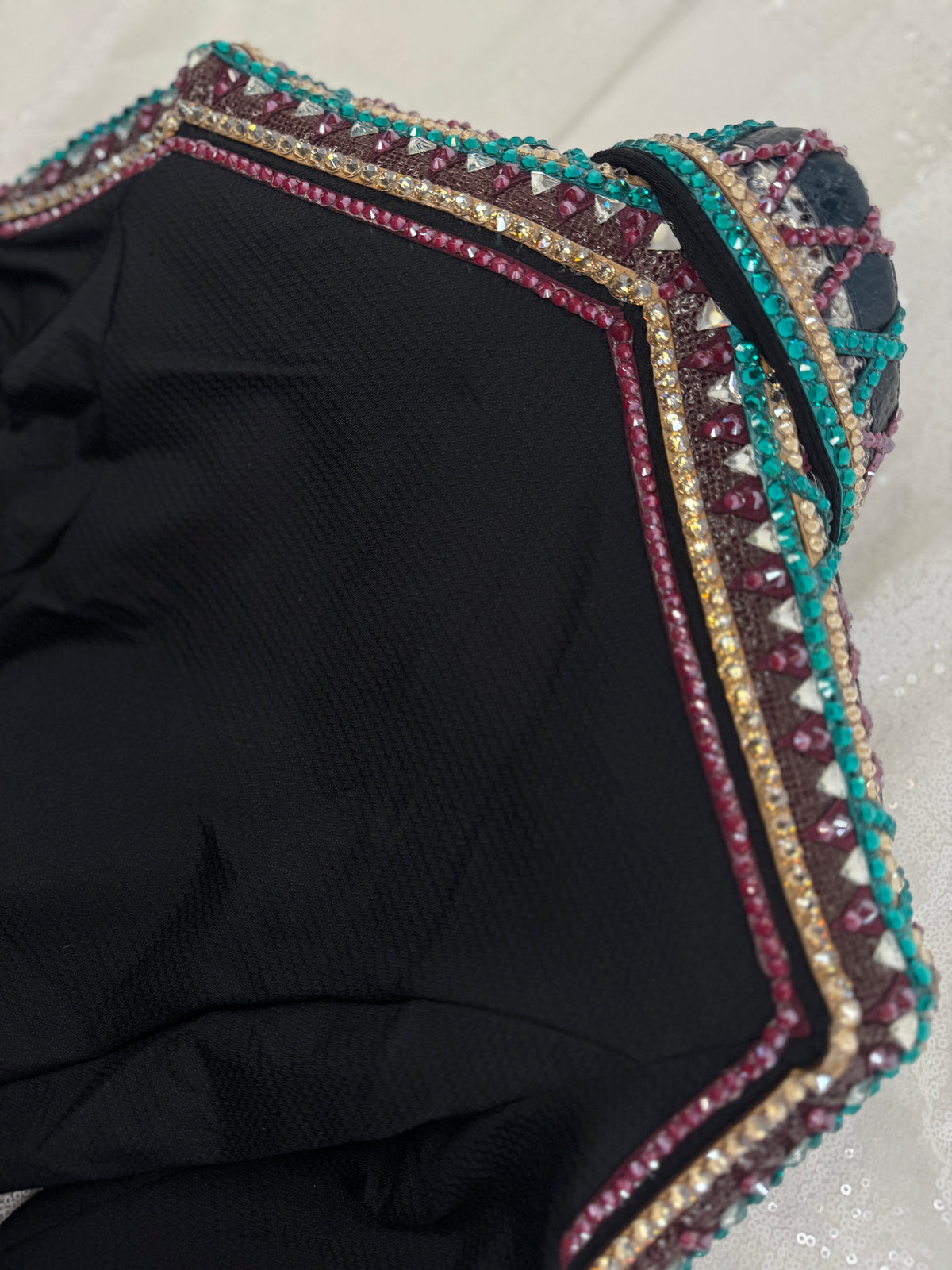 GLAM Black w/ Teal, Burgundy and Camel Textured Compression Spandex Day Shirt