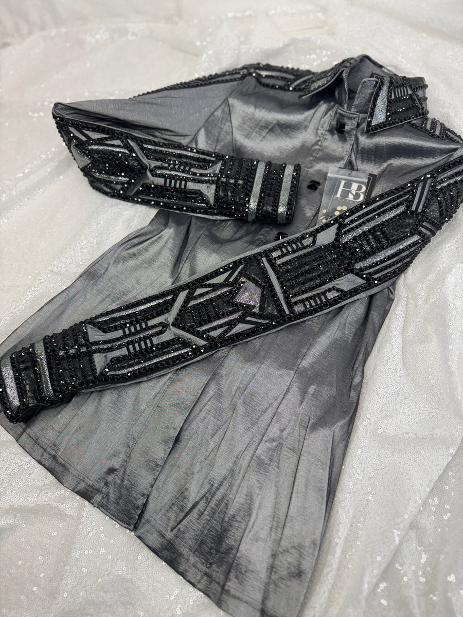 GLAM Gunmetal Grey w/ Black Stretch Taffeta Day Shirt 1322