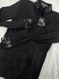 LUXE Black on Black Stretch Taffeta Day Shirt