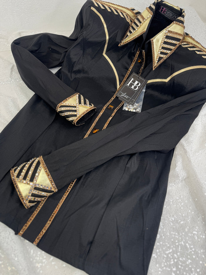 YOKED Black & Gold Stretch Taffeta Day Shirt