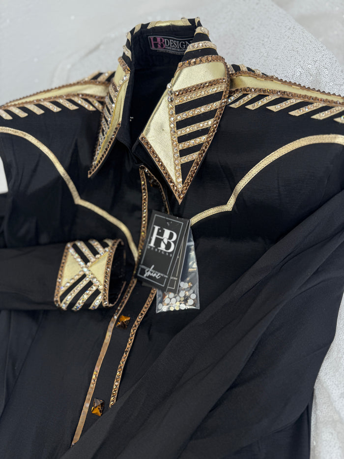 YOKED Black & Gold Stretch Taffeta Day Shirt