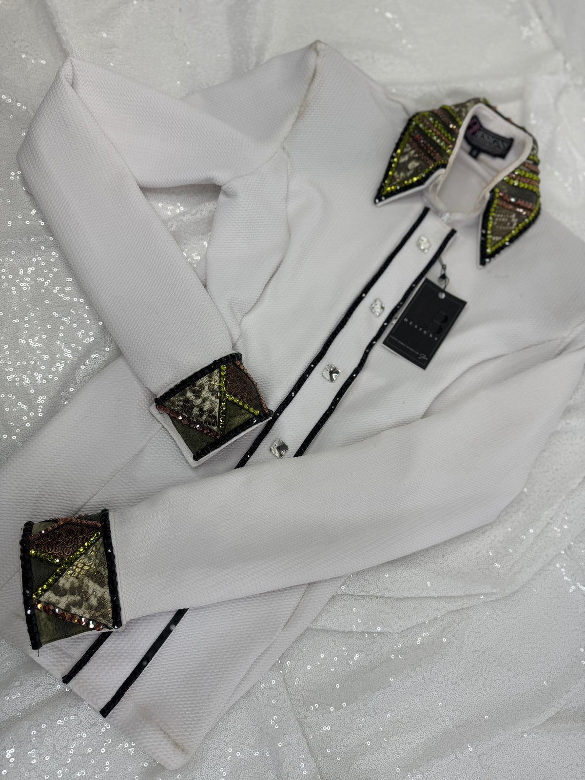 LUXE White, Olive and Whiskey Textured Bullet Spandex Day Shirt