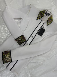 LUXE White, Olive and Whiskey Textured Bullet Spandex Day Shirt