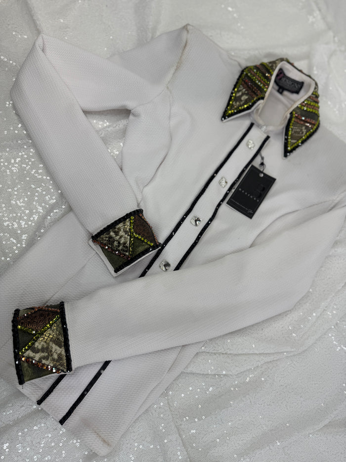 LUXE White, Olive and Whiskey Textured Bullet Spandex Day Shirt
