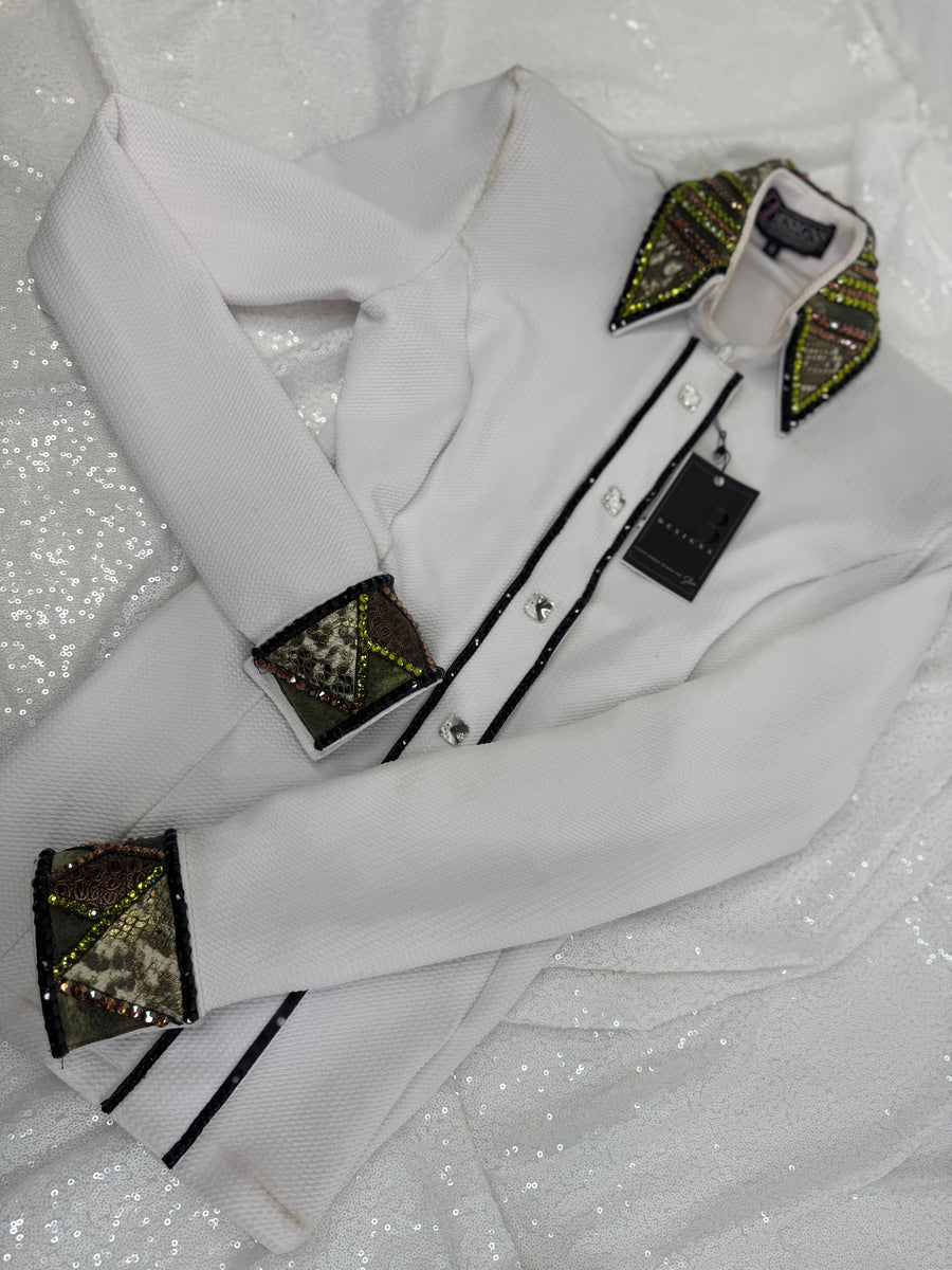 LUXE White, Olive and Whiskey Textured Bullet Spandex Day Shirt 1162