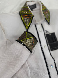 LUXE White, Olive and Whiskey Textured Bullet Spandex Day Shirt