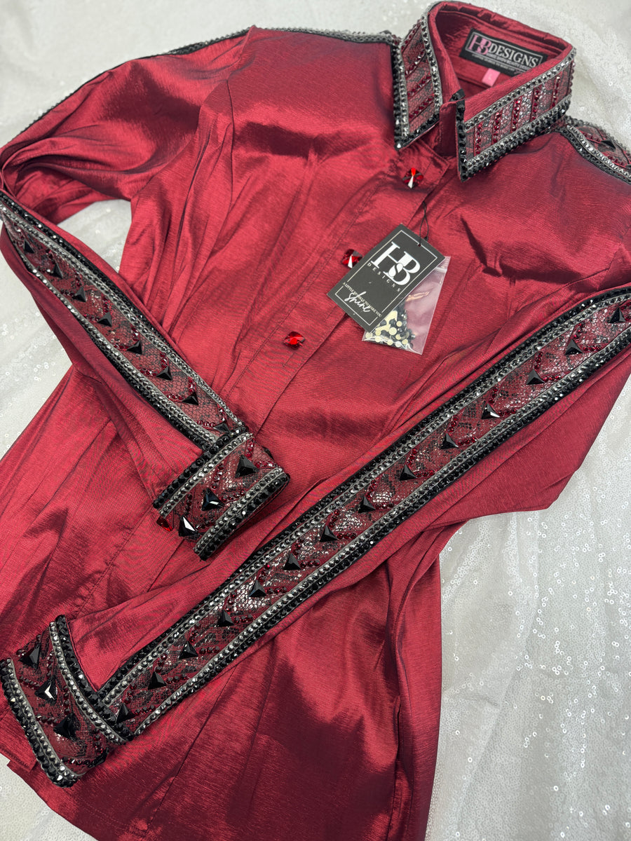 GLAM Iridescent Burgundy w/ Grey & Black Stretch Taffeta Day Shirt 1317