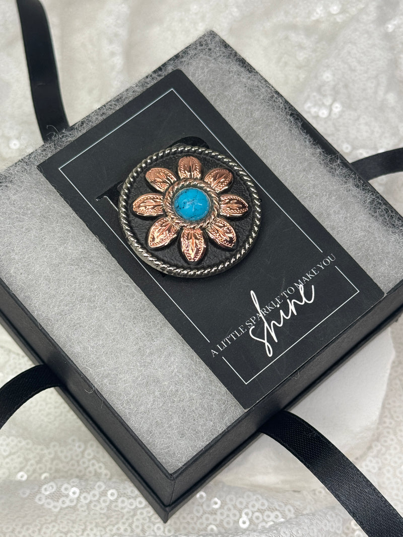 Copper & Turquoise Flower Necktie Magnet