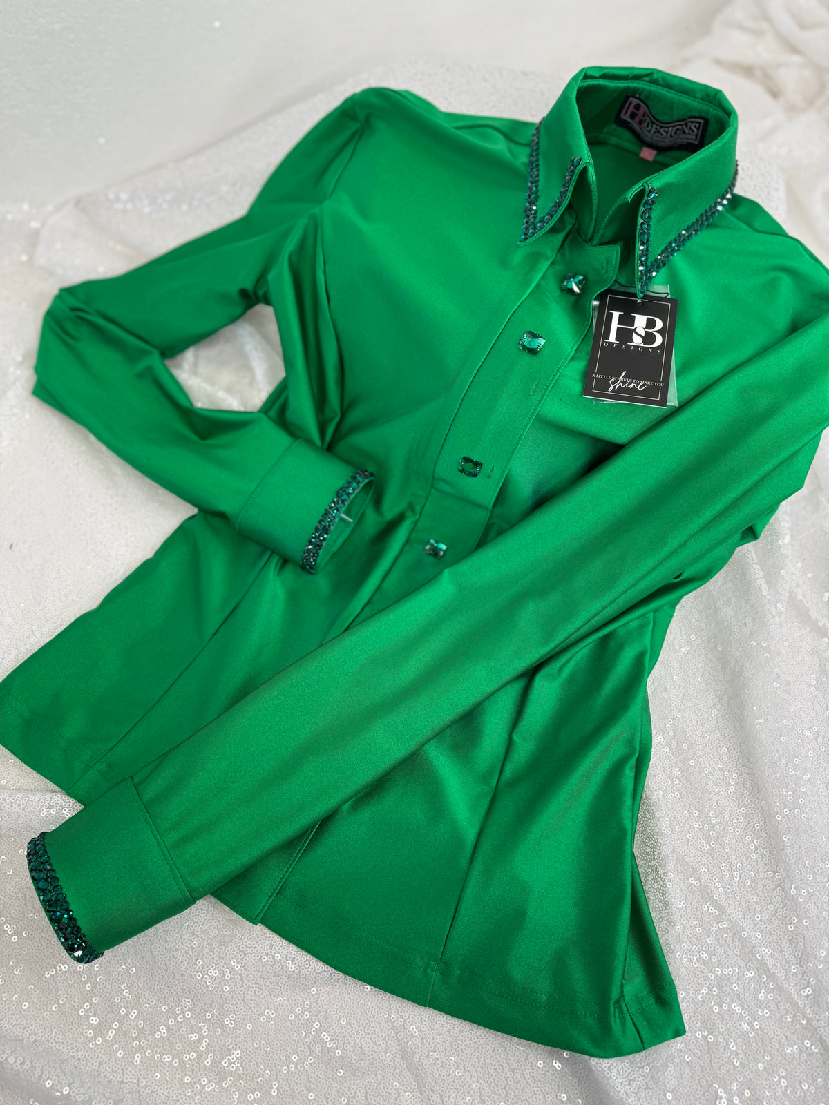 SIMPLY Kelly Green Shiny Spandex Day Shirt 1349