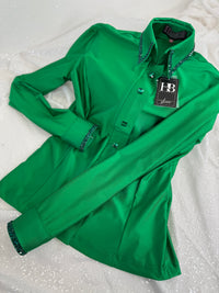 SIMPLY Kelly Green Shiny Spandex Day Shirt 1349