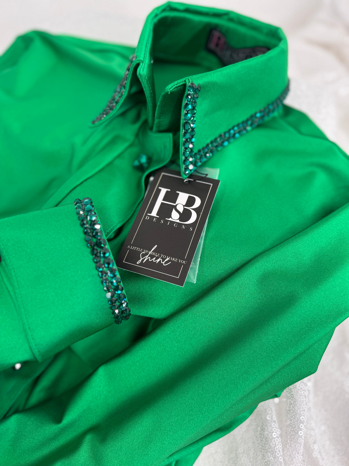 SIMPLY Kelly Green Shiny Spandex Day Shirt 1349