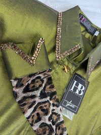 SIMPLY BREEZY Avocado Green w/ Leopard Stretch Taffeta Day Shirt 1350